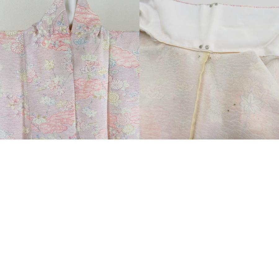 小紋 菊に桐文様 単衣 広衿 ベージュ色 正絹 仕立て上がり カジュアル着物 身丈163cm |  | 09