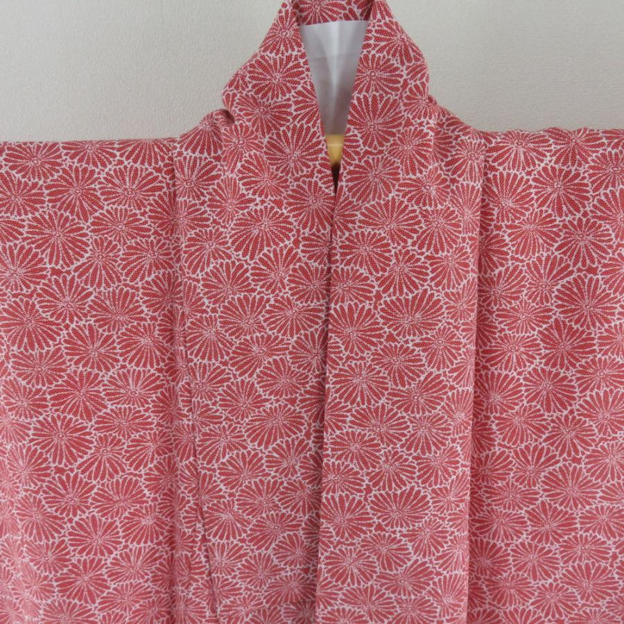 小紋 菊文様 赤色 白色 袷 広衿 ポリエステル 洗える着物 仕立て上がり カジュアル 身丈157cm |  | 07
