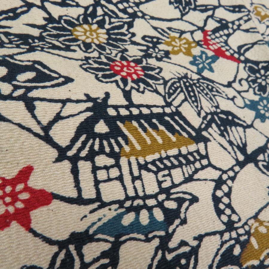 小紋 紬地 型染め 花に家屋文様 単衣 広衿 薄黄色 正絹 仕立て上がり カジュアル着物 身丈152cm |  | 03