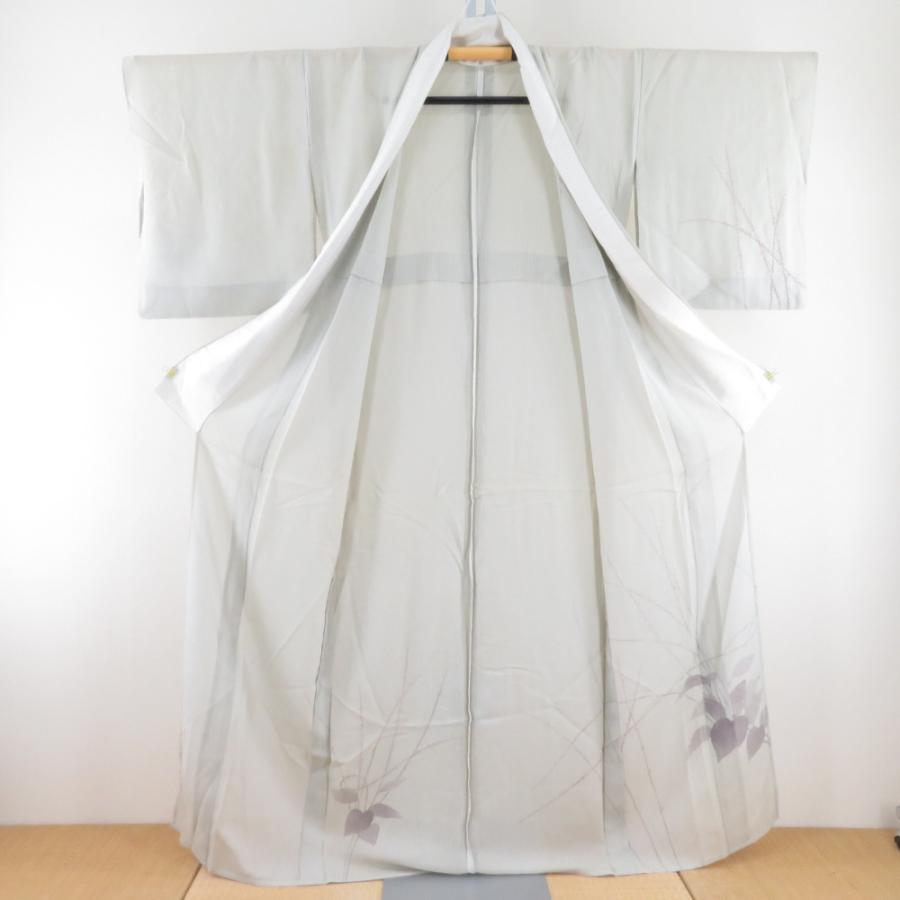 訪問着 夏着物 竪変わり絽 広衿 正絹 薄灰緑色 梅文様 一つ紋 木瓜紋 仕立て上がり 身丈160cm |  | 07