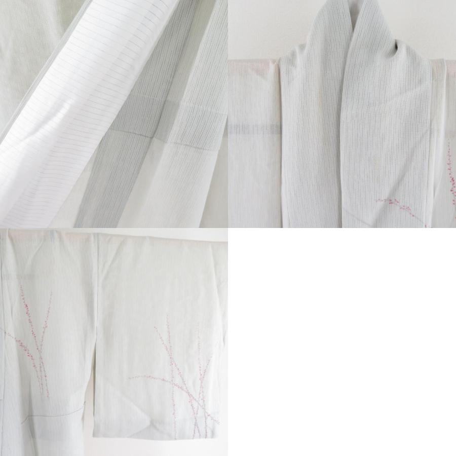 訪問着 夏着物 竪変わり絽 広衿 正絹 薄灰緑色 梅文様 一つ紋 木瓜紋 仕立て上がり 身丈160cm |  | 09