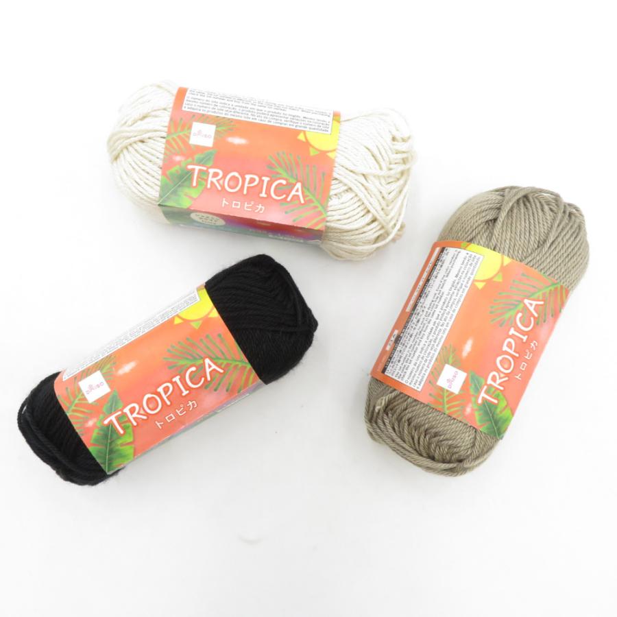 毛糸 ダイソー 毛糸 TROPICA トロピカ 9玉セット 1玉 約35g 70ｍ ジャスミンホワイト パームグレー ナイトブラック 未使用品 |  | 01