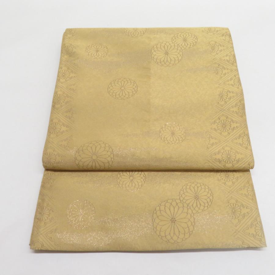 袋帯 紹巴織 君子菊文様 正絹 六通柄 黄土色 セミフォーマル 仕立て上がり 着物帯 長さ432cm | 