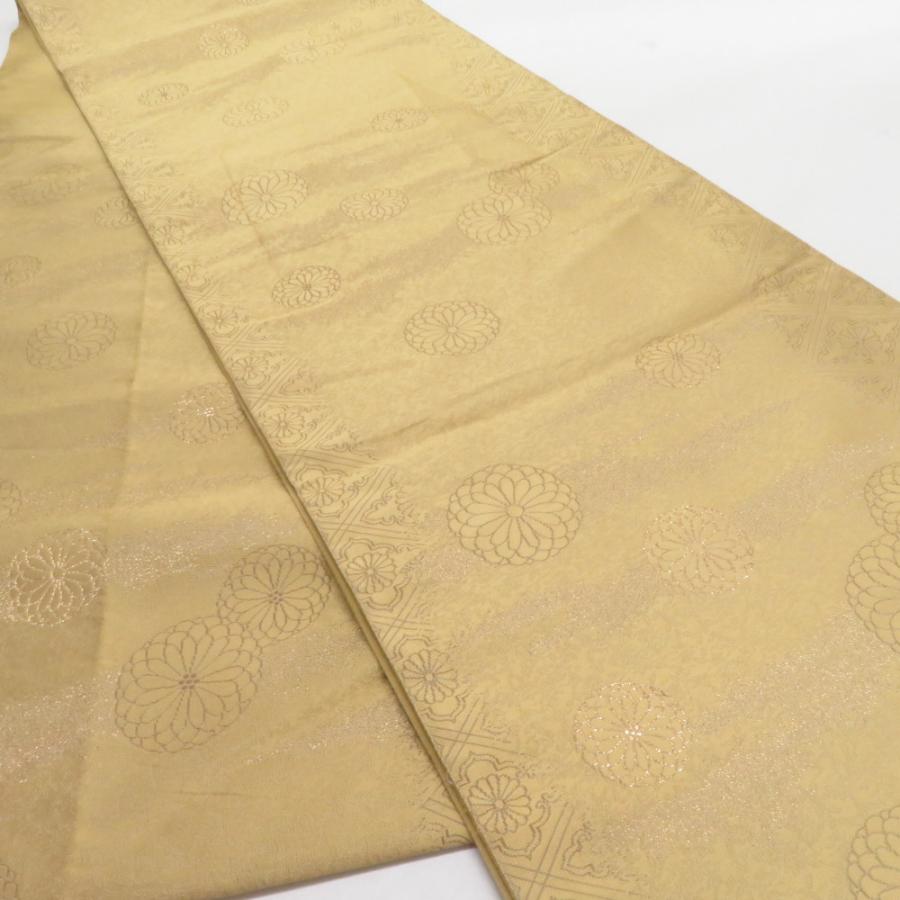 袋帯 紹巴織 君子菊文様 正絹 六通柄 黄土色 セミフォーマル 仕立て上がり 着物帯 長さ432cm |  | 01