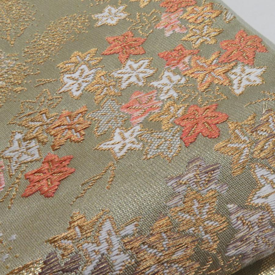 袋帯 五重塔文様 灰緑色 金糸 六通柄 正絹 礼装 フォーマル 着物帯 長さ420cm |  | 07