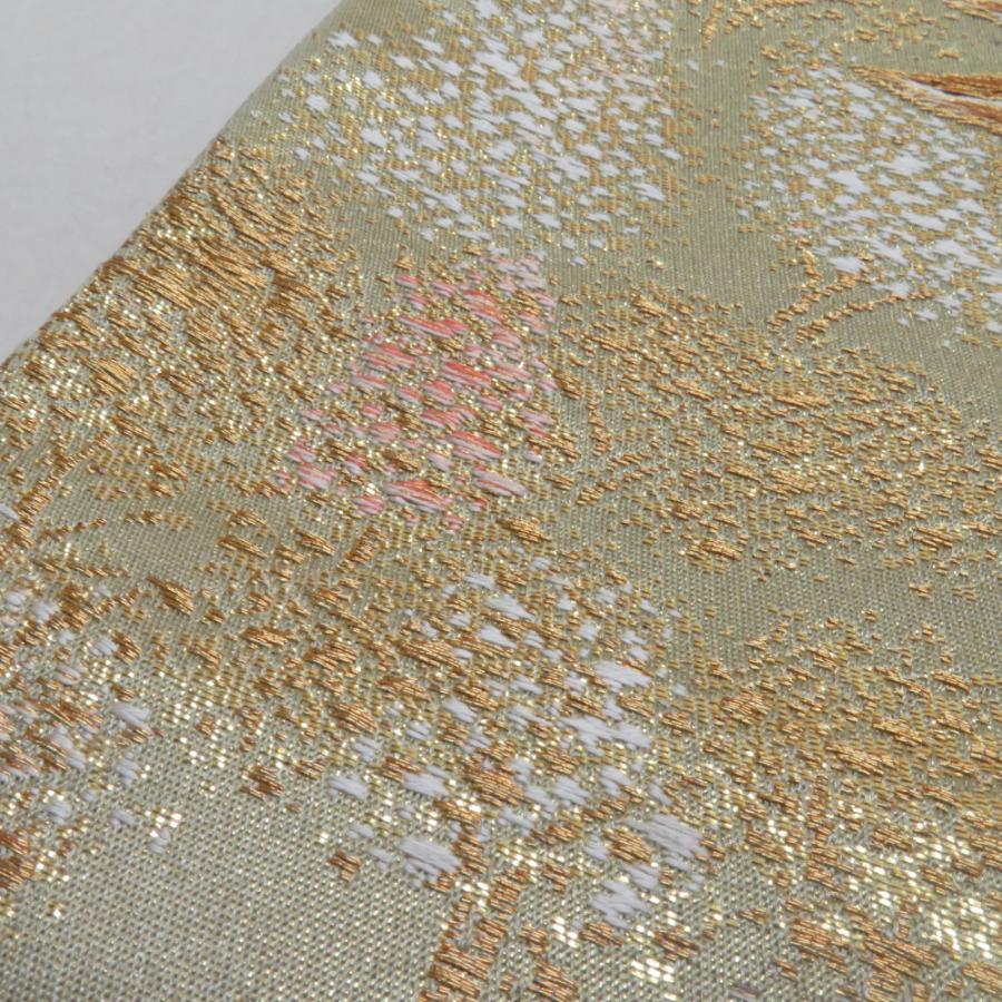 袋帯 五重塔文様 灰緑色 金糸 六通柄 正絹 礼装 フォーマル 着物帯 長さ420cm |  | 08