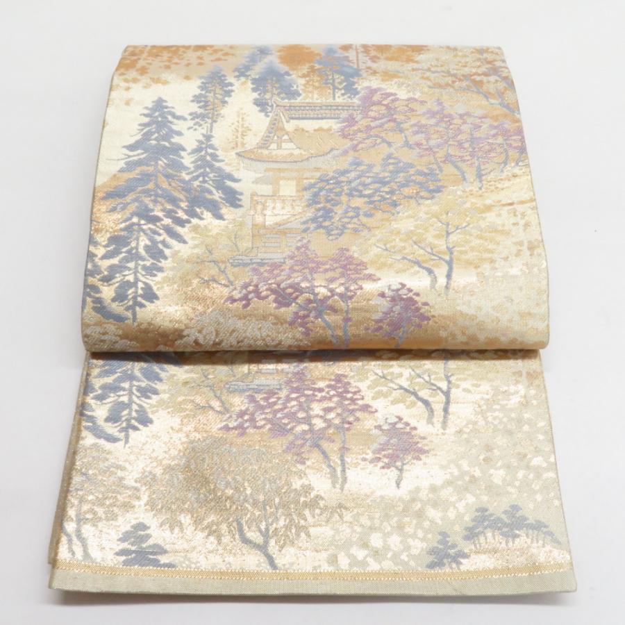 袋帯 佐賀錦 京名所文様 金色 金糸 六通柄 正絹 礼装 フォーマル 着物帯 長さ424cm | 