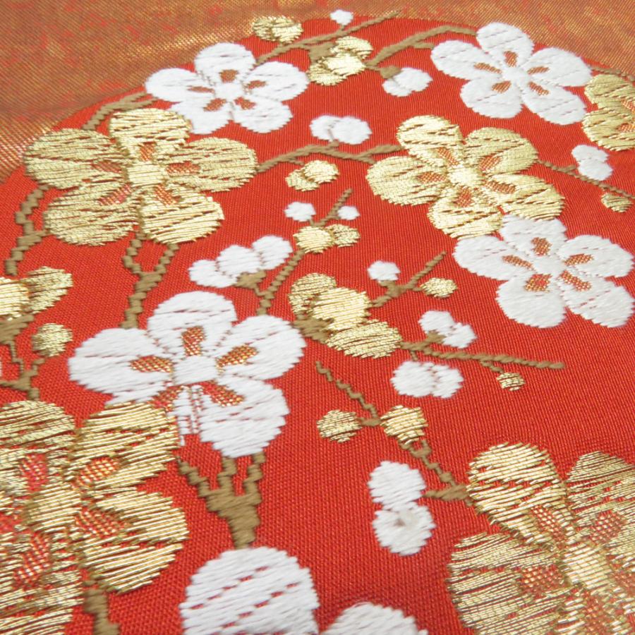 河合美術織物 袋帯 花丸文様 桜 菊 梅 赤橙色 金糸 六通柄 正絹 礼装 フォーマル 着物帯 長さ440cm |  | 06