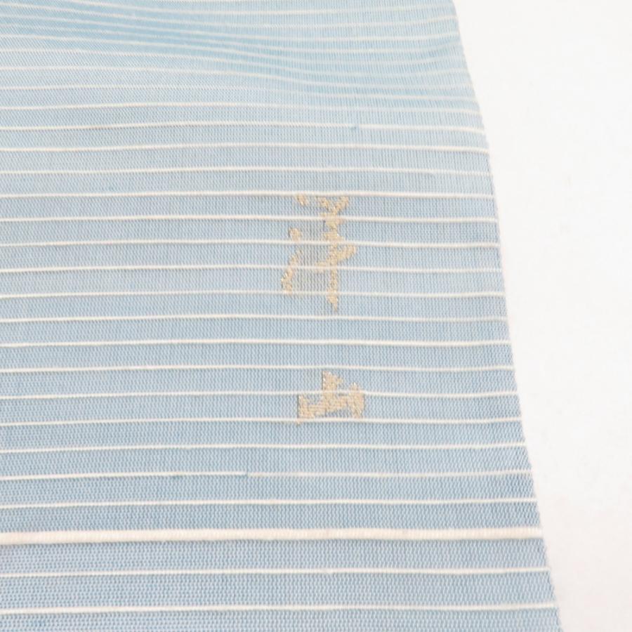 袋帯 絲藝苑 上島洋山 すくい織 能州紬 夏用 満月とススキ文様 水色 金糸 銀糸 お太鼓柄 正絹 着物用 長さ464cm |  | 01