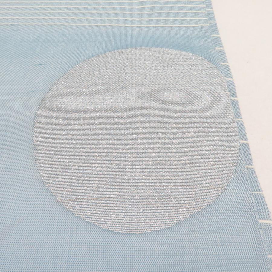 袋帯 絲藝苑 上島洋山 すくい織 能州紬 夏用 満月とススキ文様 水色 金糸 銀糸 お太鼓柄 正絹 着物用 長さ464cm |  | 06