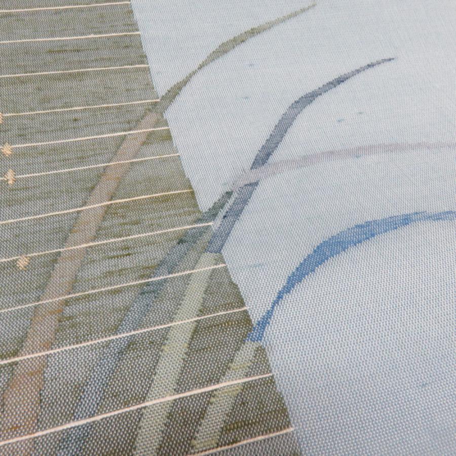 袋帯 絲藝苑 上島洋山 すくい織 能州紬 夏用 満月とススキ文様 水色 金糸 銀糸 お太鼓柄 正絹 着物用 長さ464cm |  | 07