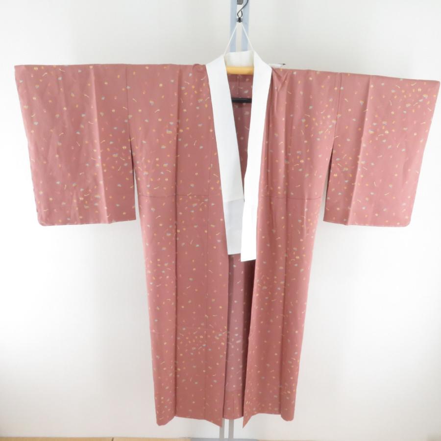 襦袢 茶道具文様 灰臙脂色 正絹 バチ衿 袖無双仕立て 長襦袢 仕立て上がり 女性着物用 身丈125cm | 