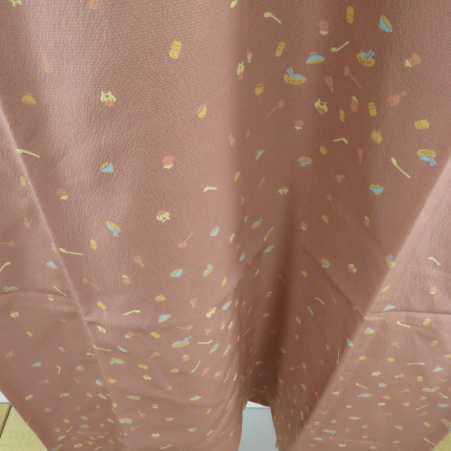 襦袢 茶道具文様 灰臙脂色 正絹 バチ衿 袖無双仕立て 長襦袢 仕立て上がり 女性着物用 身丈125cm |  | 02