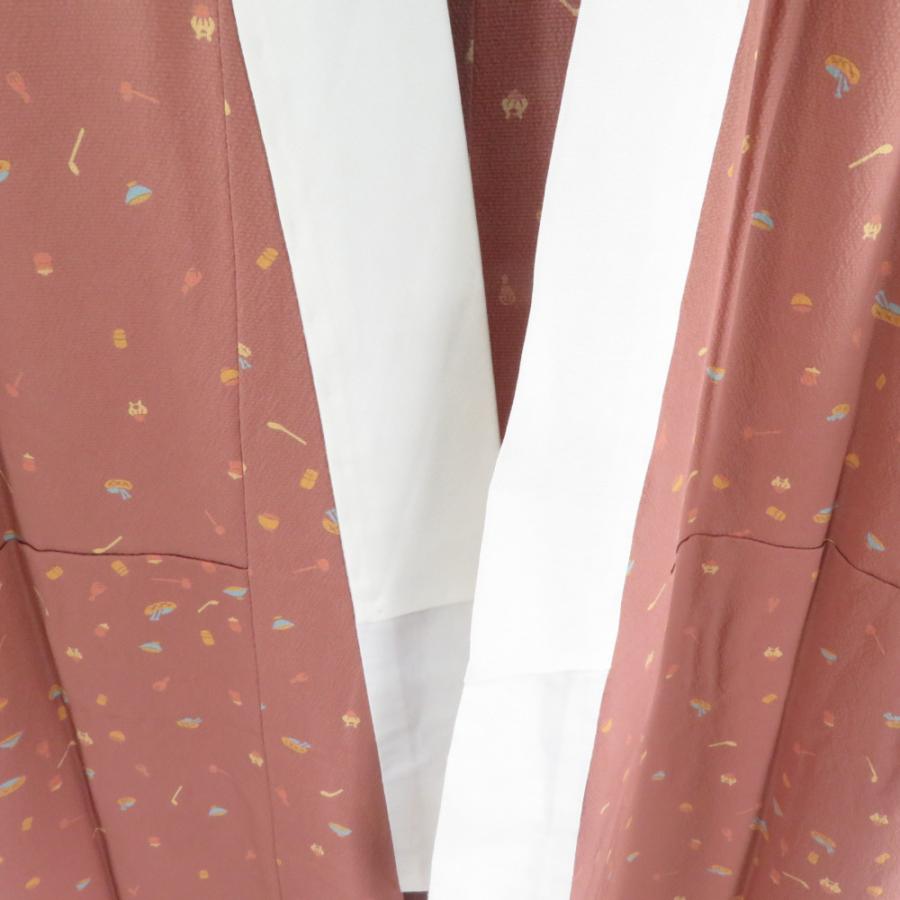 襦袢 茶道具文様 灰臙脂色 正絹 バチ衿 袖無双仕立て 長襦袢 仕立て上がり 女性着物用 身丈125cm |  | 05