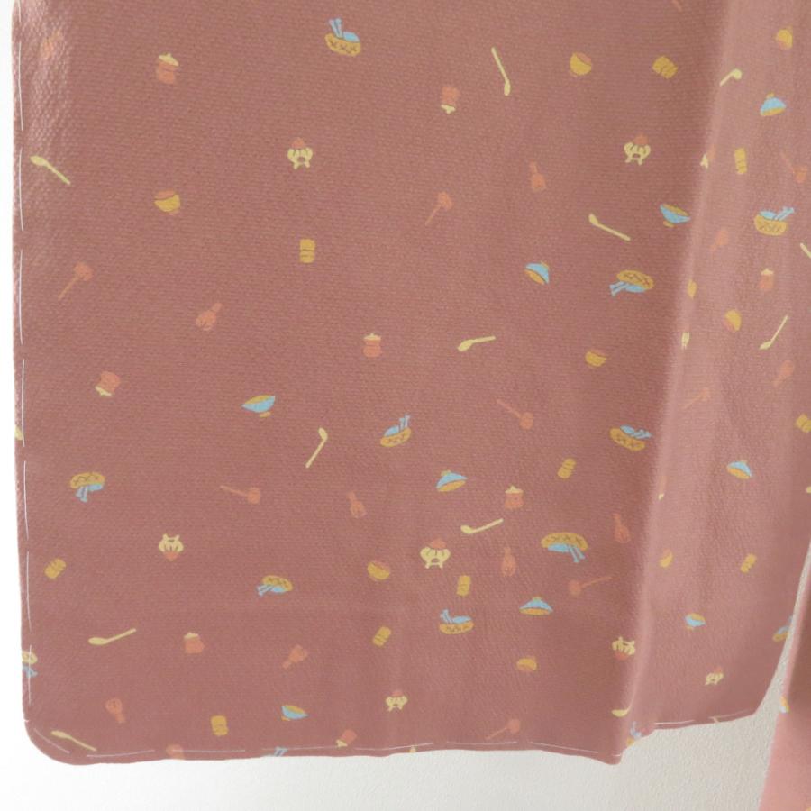 襦袢 茶道具文様 灰臙脂色 正絹 バチ衿 袖無双仕立て 長襦袢 仕立て上がり 女性着物用 身丈125cm |  | 07