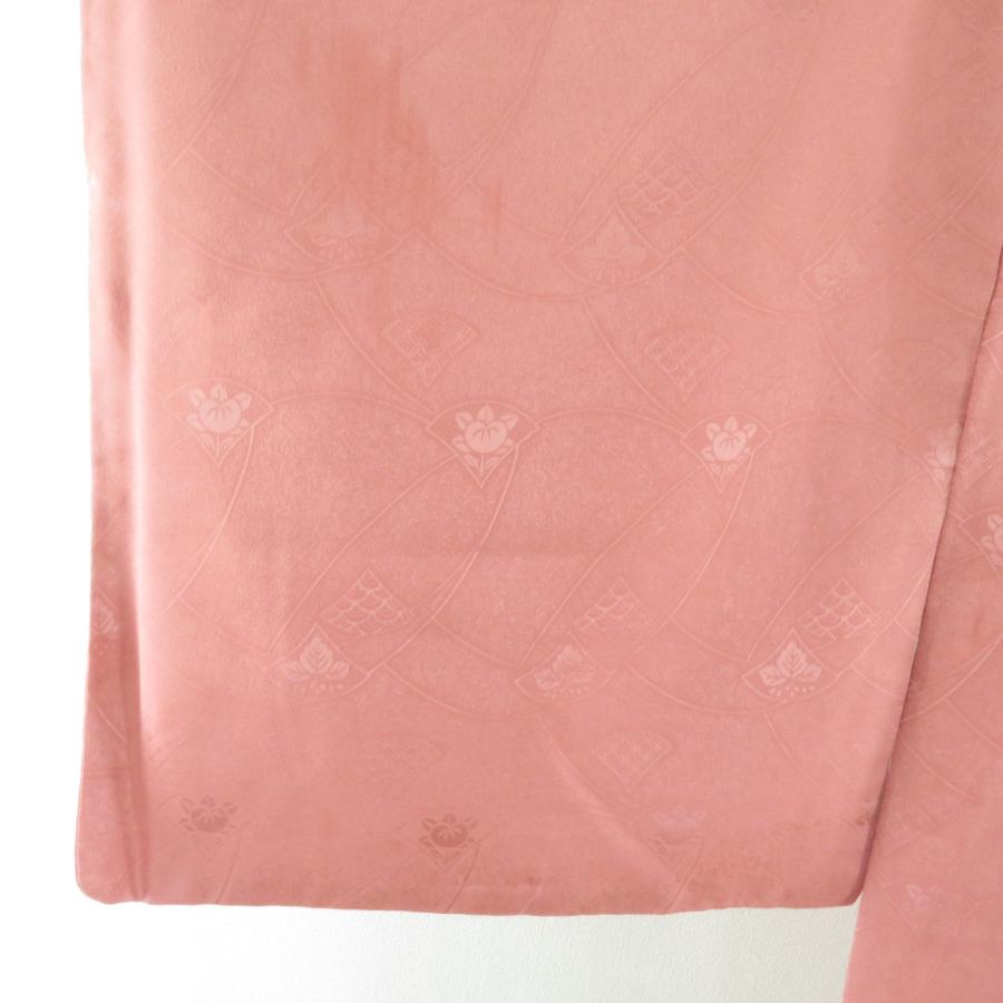 色無地 袷 広衿 赤桃色 桐に橘地紋 洗える ポリエステル 紋なし カジュアル 仕立て上がり着物 身丈159cm |  | 07