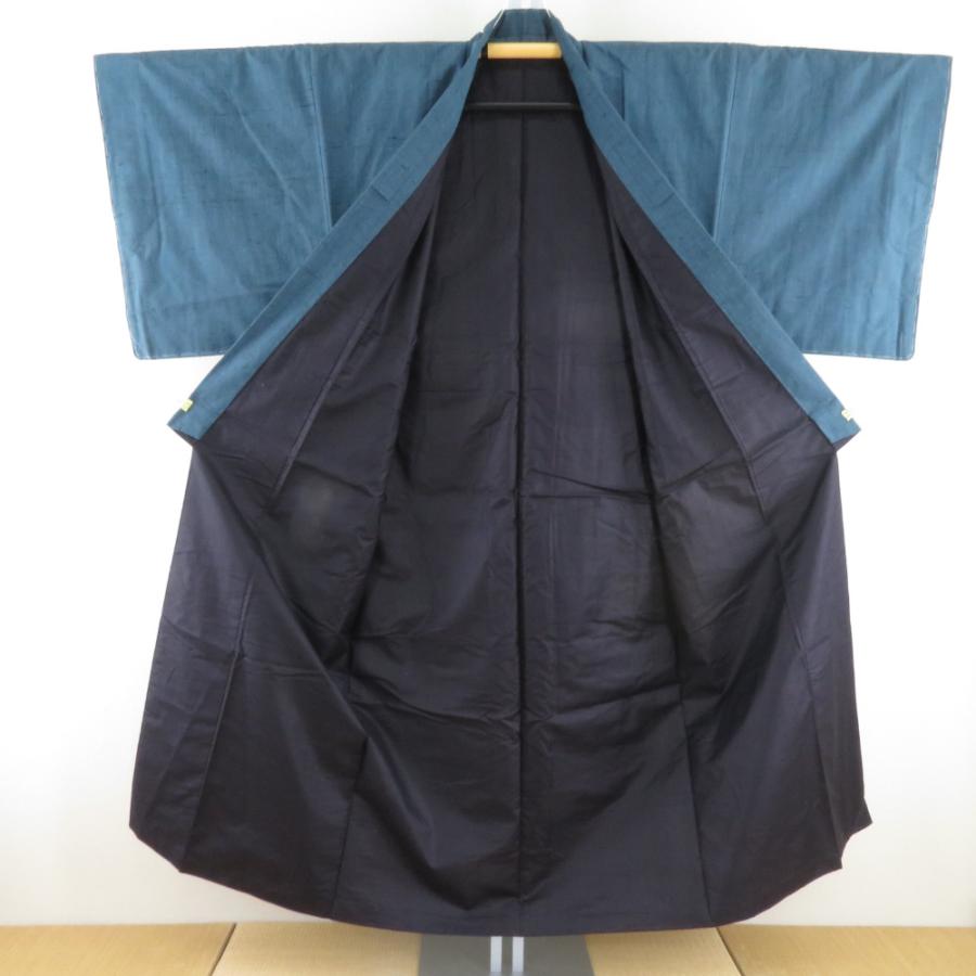 男着物 紬 アンサンブル 袷 灰青色 正絹 男性用きもの メンズ 仕立て上がり 和服 男物 カジュアル 身丈147cm |  | 04