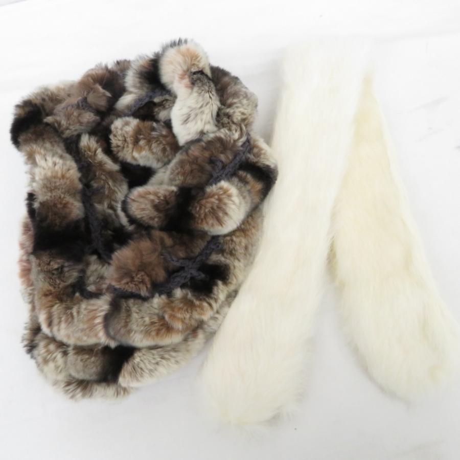 マフラー ラビットファー マフラー スヌード 2点セット ブラウン系×ホワイト系 ふわふわ ファー小物 | 