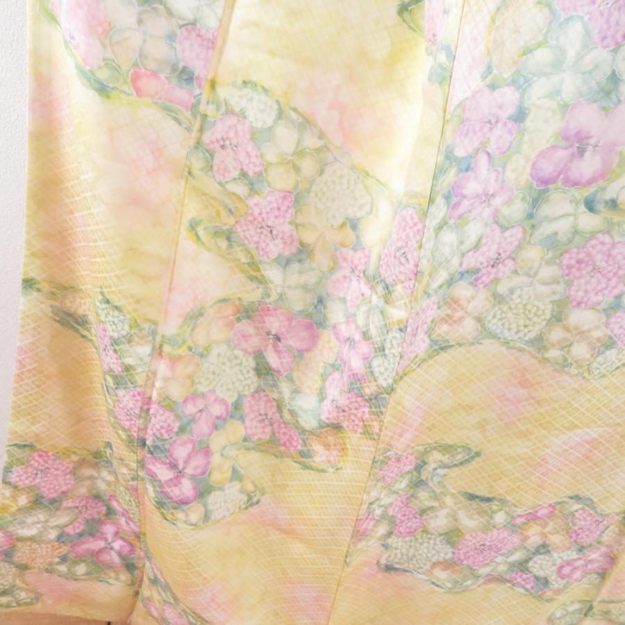 小紋 紫陽花文様 暈し 袷 広衿 黄色 正絹 仕立て上がり カジュアル着物 身丈158cm |  | 01