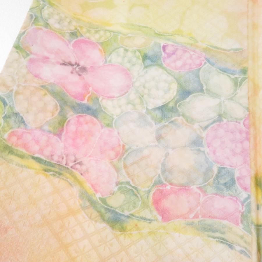 小紋 紫陽花文様 暈し 袷 広衿 黄色 正絹 仕立て上がり カジュアル着物 身丈158cm |  | 02