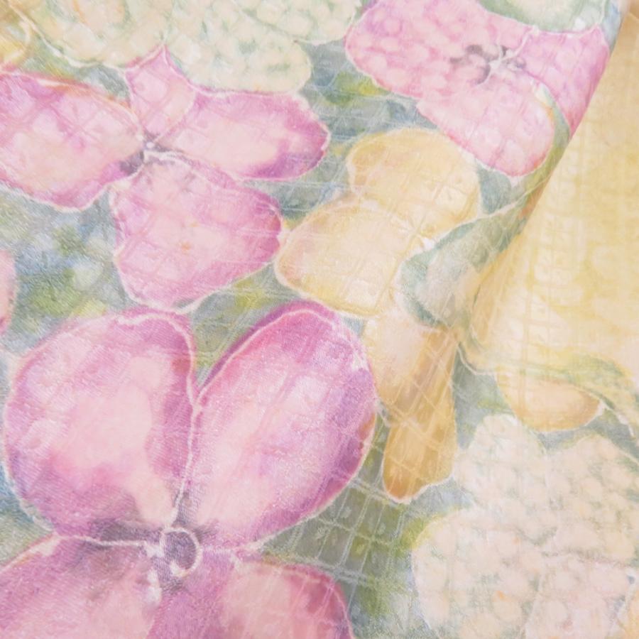 小紋 紫陽花文様 暈し 袷 広衿 黄色 正絹 仕立て上がり カジュアル着物 身丈158cm |  | 03