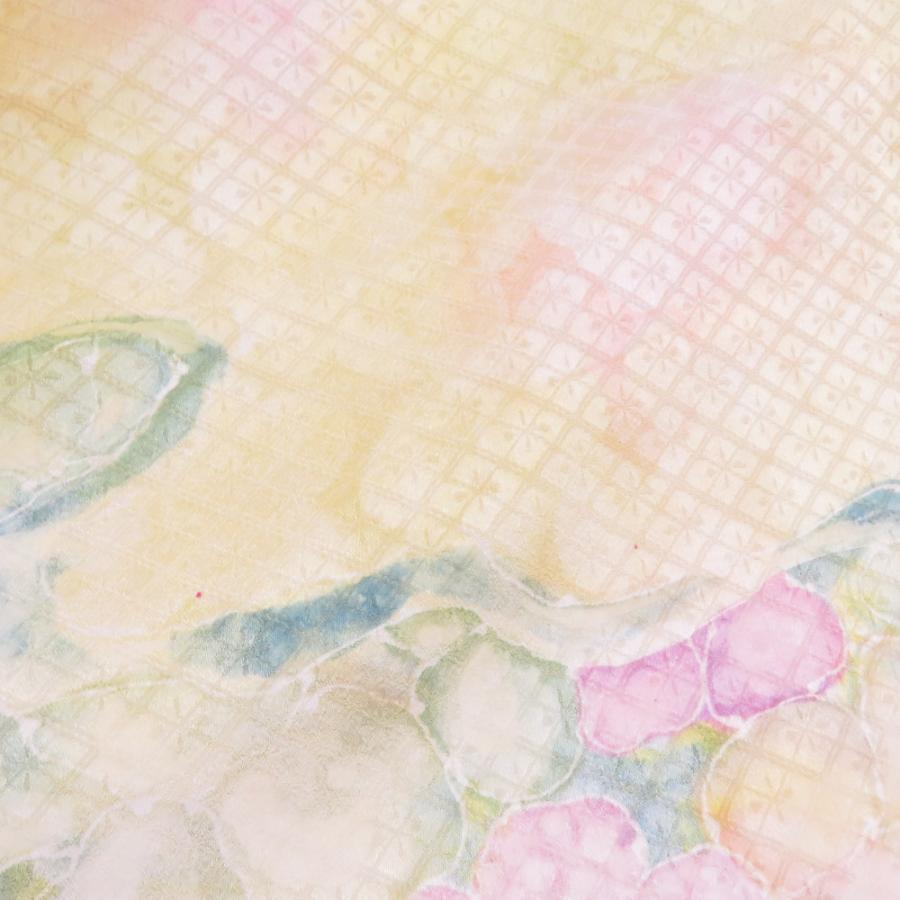 小紋 紫陽花文様 暈し 袷 広衿 黄色 正絹 仕立て上がり カジュアル着物 身丈158cm |  | 04