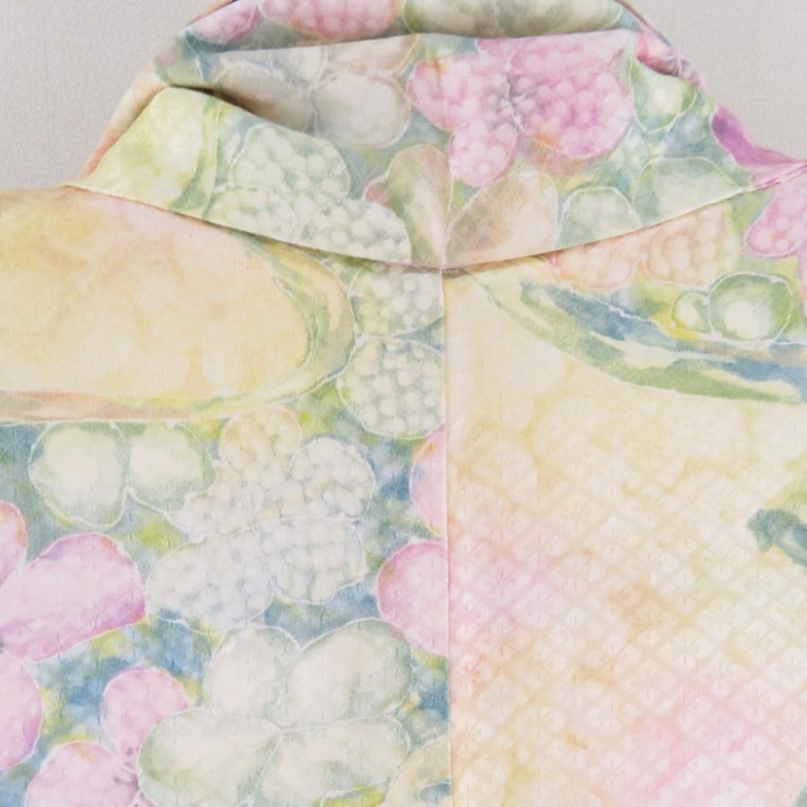 小紋 紫陽花文様 暈し 袷 広衿 黄色 正絹 仕立て上がり カジュアル着物 身丈158cm |  | 05