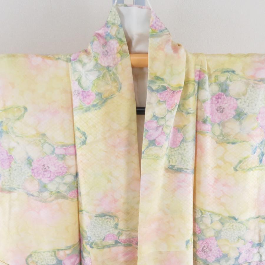 小紋 紫陽花文様 暈し 袷 広衿 黄色 正絹 仕立て上がり カジュアル着物 身丈158cm |  | 08