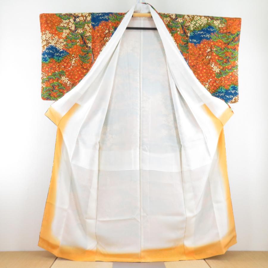 小紋 松に梅文様 袷 広衿 茶色 正絹 仕立て上がり カジュアル着物 身丈159cm |  | 06