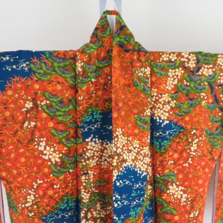 小紋 松に梅文様 袷 広衿 茶色 正絹 仕立て上がり カジュアル着物 身丈159cm |  | 08