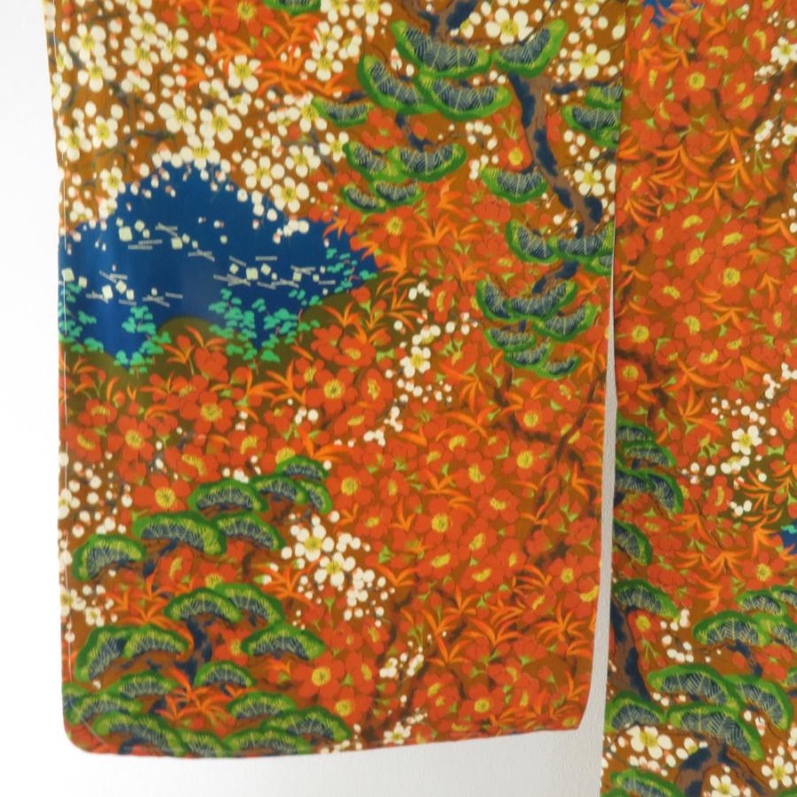 小紋 松に梅文様 袷 広衿 茶色 正絹 仕立て上がり カジュアル着物 身丈159cm |  | 09