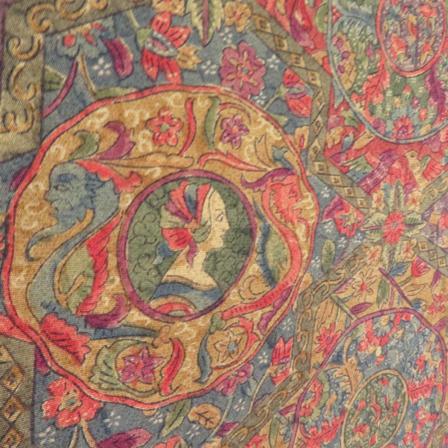 小紋 インド更紗文様 袷 広衿 茶紫色 正絹 仕立て上がり カジュアル着物 身丈157cm |  | 04