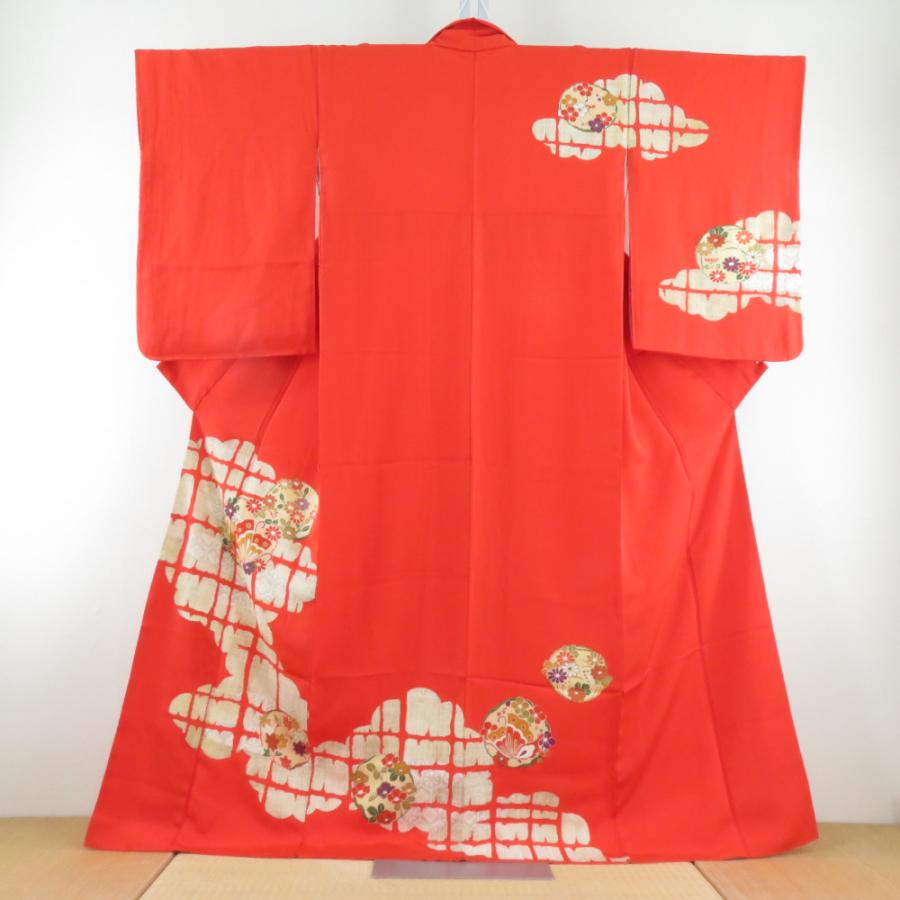 訪問着 箔 花蝶丸文様 橙色 袷 広衿 正絹 紋なし フォーマル 仕立て上がり着物 身丈164cm | 