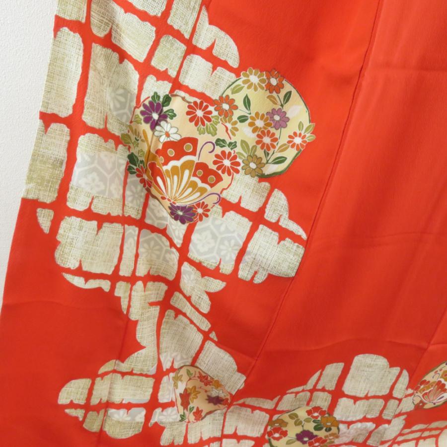 訪問着 箔 花蝶丸文様 橙色 袷 広衿 正絹 紋なし フォーマル 仕立て上がり着物 身丈164cm |  | 01