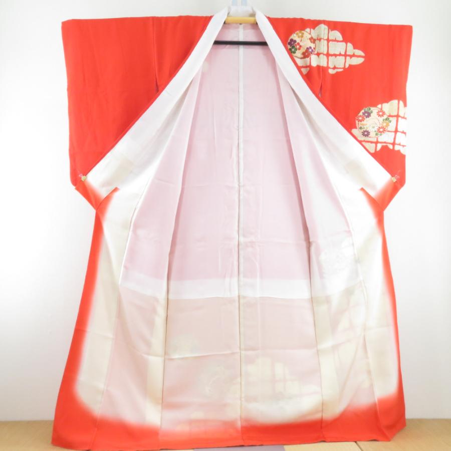 訪問着 箔 花蝶丸文様 橙色 袷 広衿 正絹 紋なし フォーマル 仕立て上がり着物 身丈164cm |  | 05