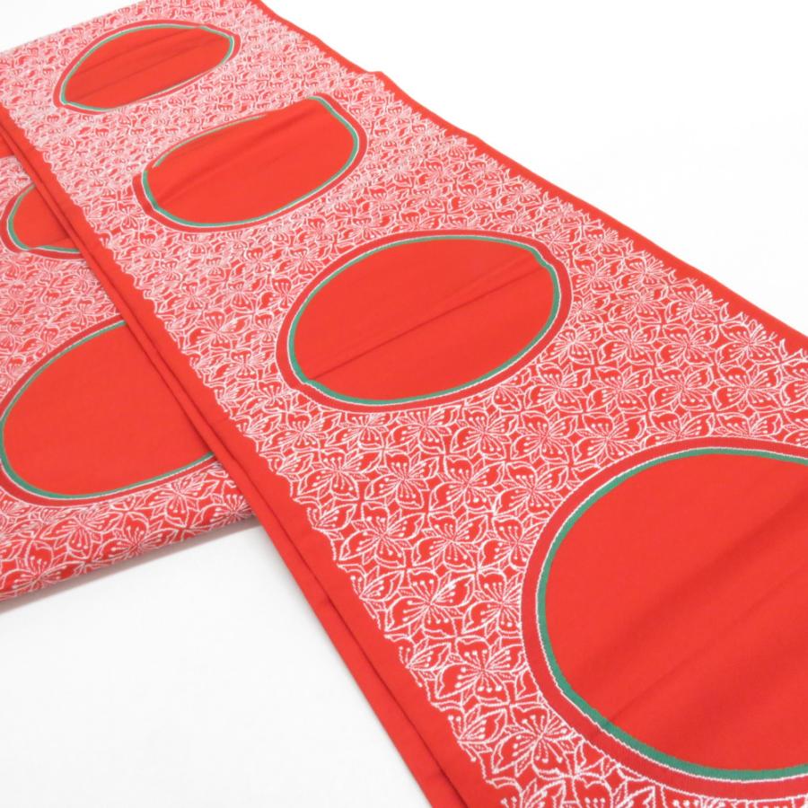 袋帯 花に丸文様 橙色 正絹 六通柄 カジュアル 仕立て上がり 着物帯 長さ420cm |  | 01