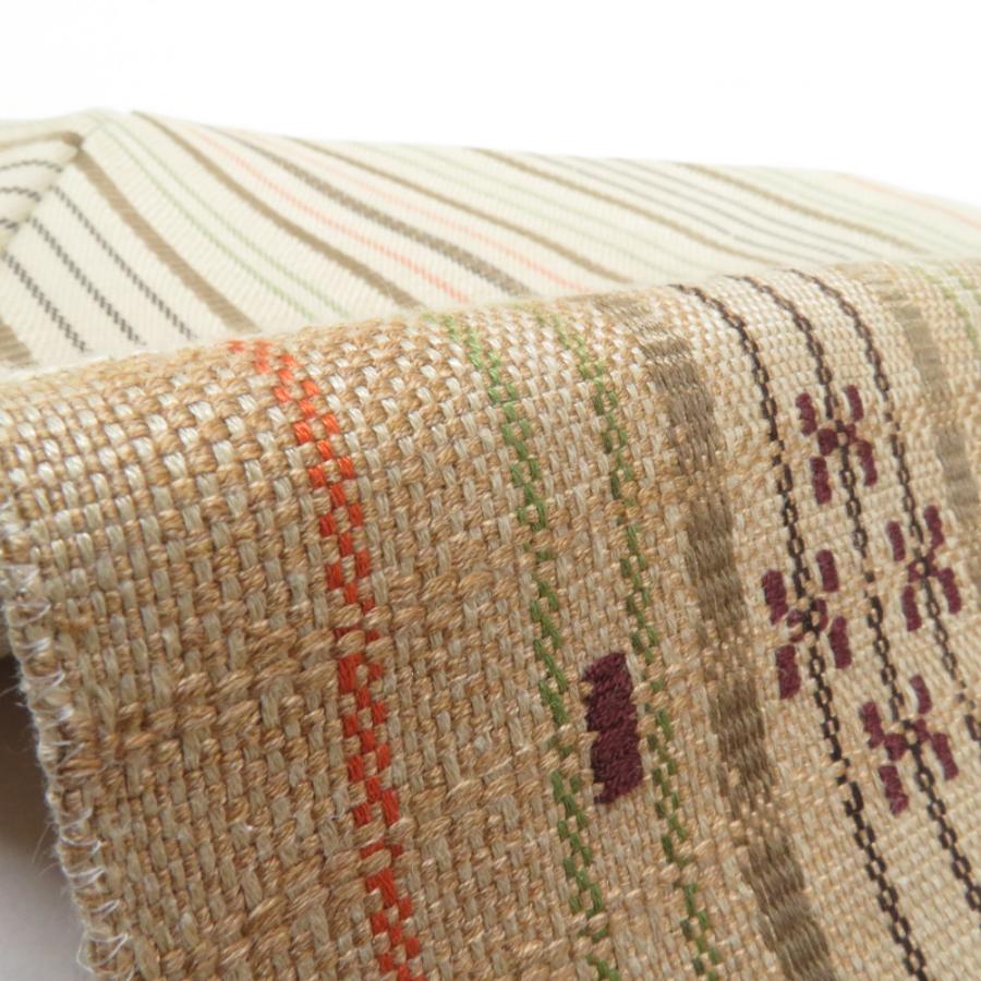 名古屋帯 正絹 浮き織り 紬地 縞柄 八寸帯 薄茶色 カジュアル 仕立て上がり 着物帯 長さ370cm |  | 07