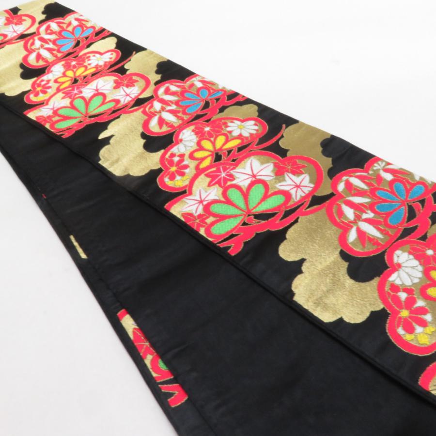 子供帯 2本セット 黒色 金色 金糸 松 菊 女児用 全通柄 織文様 アセテート ポリエステル 洗える 七五三 長さ360cm |  | 01