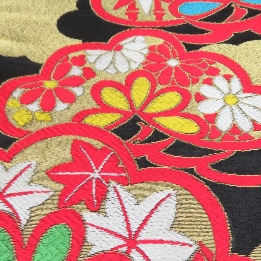 子供帯 2本セット 黒色 金色 金糸 松 菊 女児用 全通柄 織文様 アセテート ポリエステル 洗える 七五三 長さ360cm |  | 03