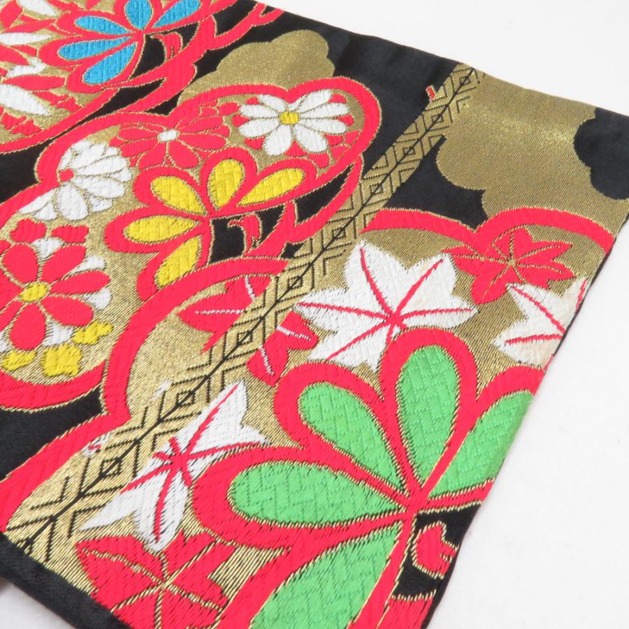 子供帯 2本セット 黒色 金色 金糸 松 菊 女児用 全通柄 織文様 アセテート ポリエステル 洗える 七五三 長さ360cm |  | 05