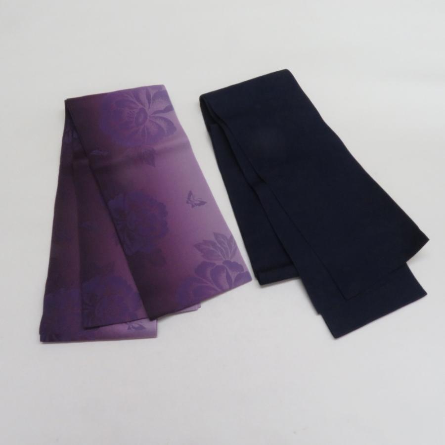 浴衣帯 2本セット ポリエステル100% パープル x ネイビー 牡丹 椿 袴下帯 半巾帯 細帯 洗える 仕立て上がり 長さ360cm |  | 01
