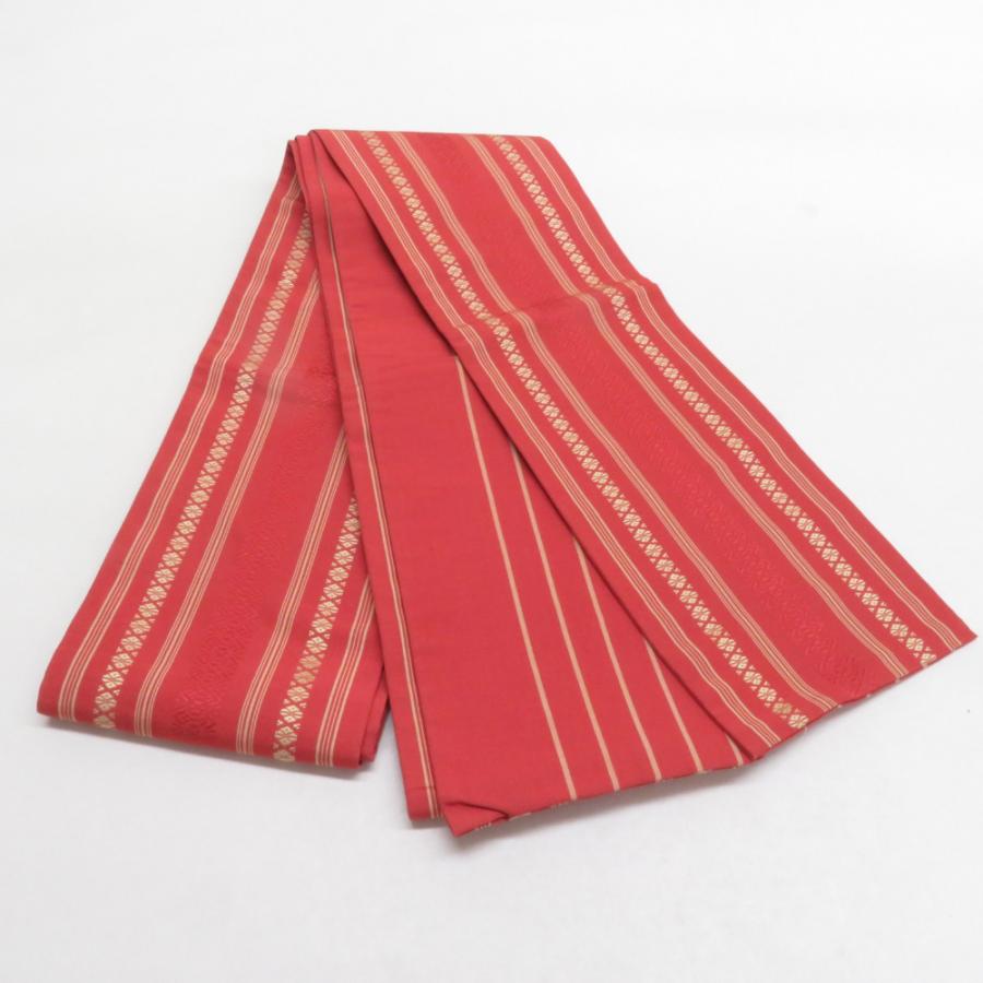 博多織 半幅帯 献上柄 臙脂色 正絹 半巾帯 小袋帯 仕立て上がり 長さ360cm | 