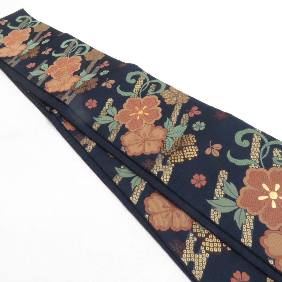 半幅帯 ポリエステル 桜柄 紺色 洗える 半巾帯 着物帯 長さ390cm |  | 01