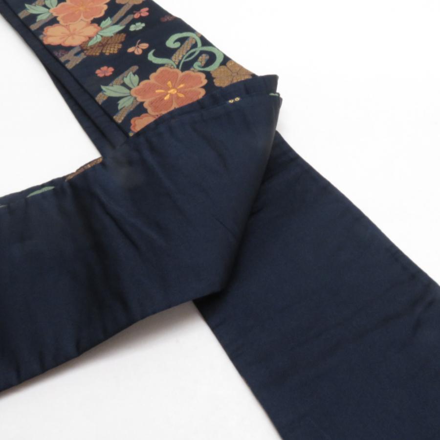 半幅帯 ポリエステル 桜柄 紺色 洗える 半巾帯 着物帯 長さ390cm |  | 02