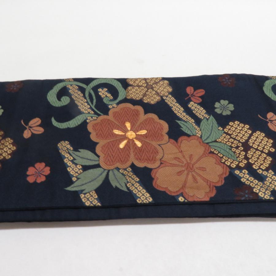 半幅帯 ポリエステル 桜柄 紺色 洗える 半巾帯 着物帯 長さ390cm |  | 03