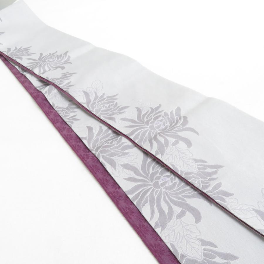 半幅帯 ポリエステル 乱菊柄 灰色 紫色 洗える 半巾帯 着物帯 長さ390cm |  | 01