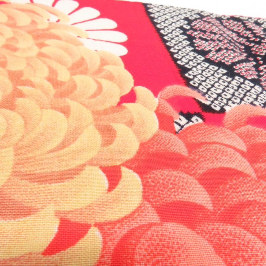 半幅帯 ウールモス 市松に菊柄 朱色 レトロ 半巾帯 着物帯 長さ352cm |  | 06