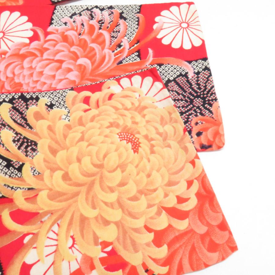 半幅帯 ウールモス 市松に菊柄 朱色 レトロ 半巾帯 着物帯 長さ352cm |  | 08