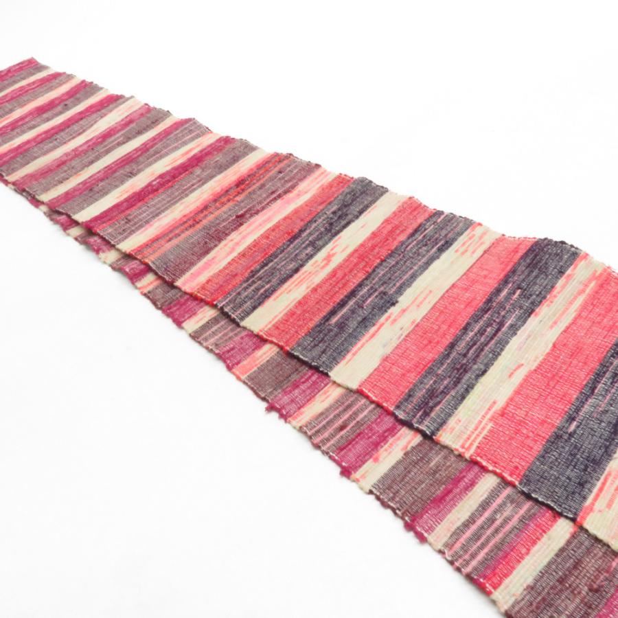 半幅帯 単衣帯 紬 裂き織り 正絹 全通柄 黄色 紫色 多色 半巾帯 着物帯 長さ260cm |  | 01