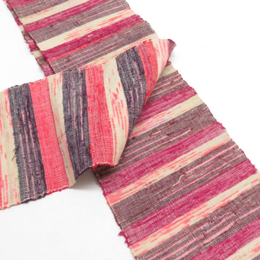 半幅帯 単衣帯 紬 裂き織り 正絹 全通柄 黄色 紫色 多色 半巾帯 着物帯 長さ260cm |  | 02